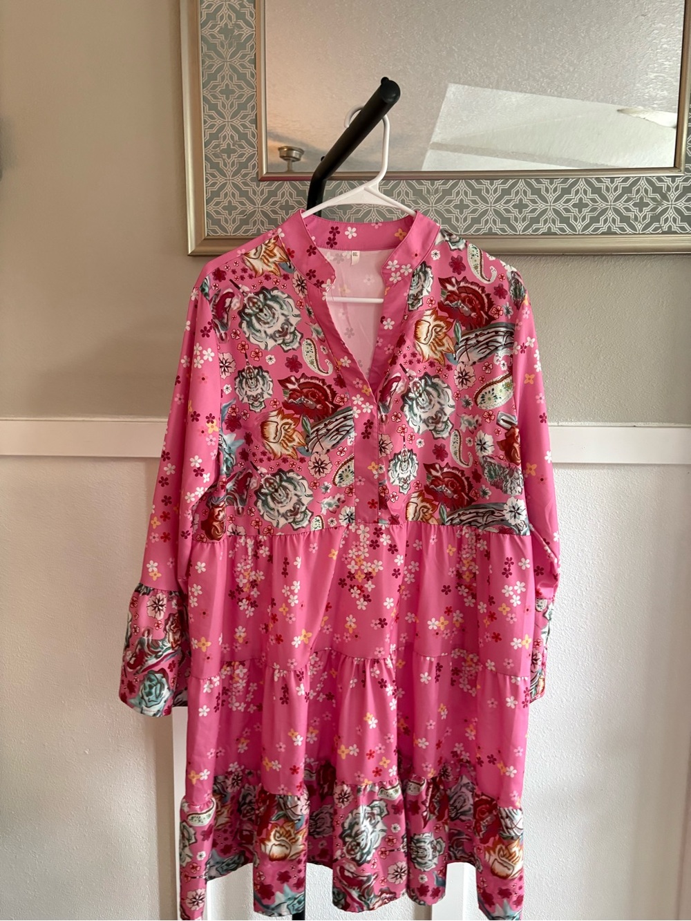 Pink Floral Tiered Babydoll Dress Tunic – Size 0XL - Picture 2 of 5